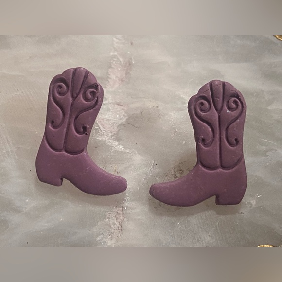 Jewelry - 🏝️ Purple Polymer Clay Cowboy Boots Pierced Earrings #9161